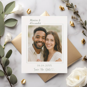 Elfenbein-grüne Foto-Hochzeit "Save the Date" Flyer