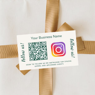 Elfenbein-grüner Geschäftsname QR-Code Instagram Rechteckiger Aufkleber