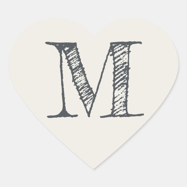 Elfenbein-Herz Minimalistisches Monogramm-Initial Herz-Aufkleber (Vorderseite)