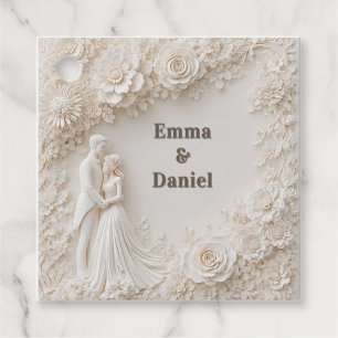 🤍 Elfenbein Hochzeit Blumen Silhouette Rahmen🤍 Geschenkanhänger
