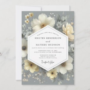 Elfenbein-Hochzeit mit floraler Romantik Einladung
