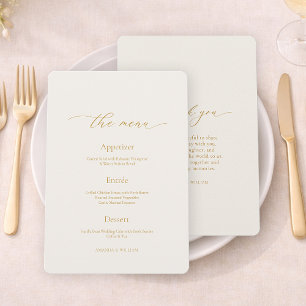 Elfenbein-Hochzeitsmenü mit eleganter Kalligrafie Einladung