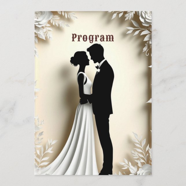 Elfenbein-Hochzeitspaar-Umarmen-Thema mit Blumen Programm (Vorderseite)