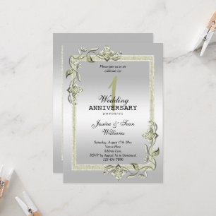 Elfenbein-Juwel, Glitter & Silber 1. Hochzeit Einladung