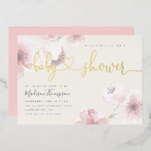 Elfenbein Kirschblüten Gold Florales Babyshower Folieneinladung