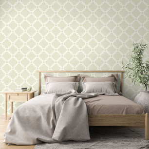 Elfenbein-Kreismuster auf Salbeigrün-Beige Tapete