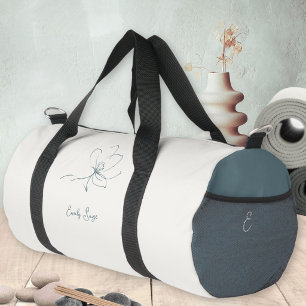 Elfenbein Küstenblau Florale Linien Kunst Minimali Duffle Bag