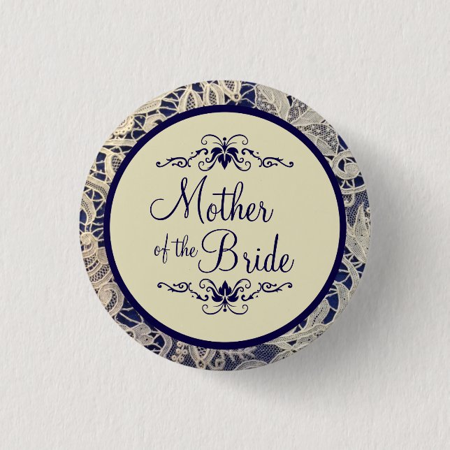 Elfenbein Lace Navy Blue Wedding Mother of the Bri Button (Vorderseite)