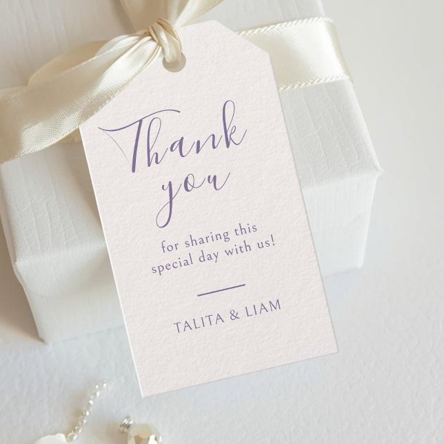 Elfenbein & Lavendel | Chic Script Danke Hochzeit Geschenkanhänger (Von Creator hochgeladen)