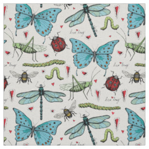 Elfenbein Leinen Love Bug Insekten Illustrationsmu Stoff