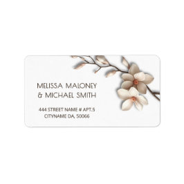 Elfenbein-Magnolie 3D-Blumen | Hochzeit Adressaufkleber