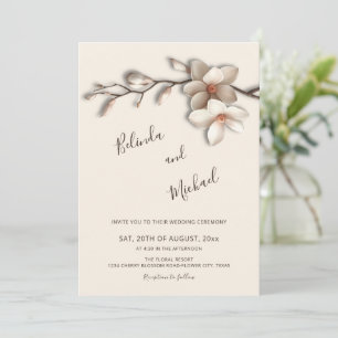Elfenbein-Magnolie-Faux-Relief-Blumen-Hochzeit Einladung