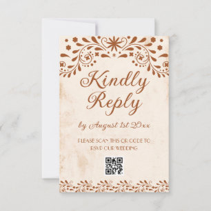 Elfenbein-Mexikanische-Floral-Hochzeits-QR-Code RSVP Karte