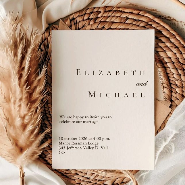 Elfenbein-Minimalist-Boho-Elegant-Script-Hochzeit  Einladung (Von Creator hochgeladen)
