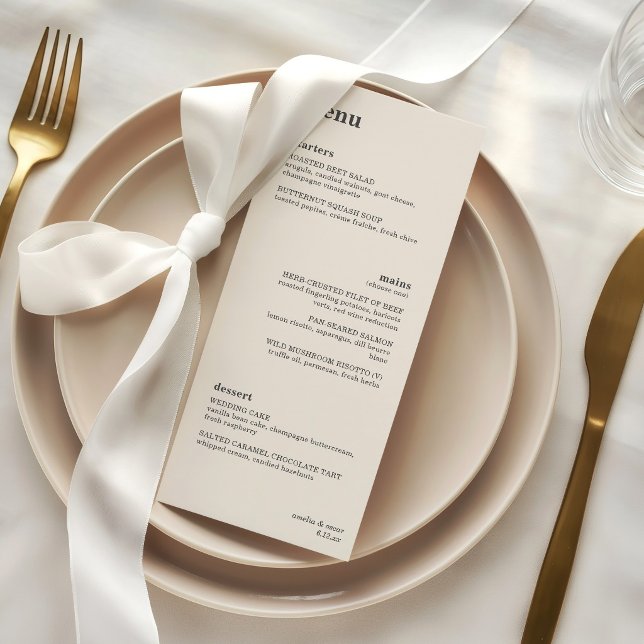 Elfenbein-Minimalistische Plattierte Hochzeitsempf Menükarte (Von Creator hochgeladen)