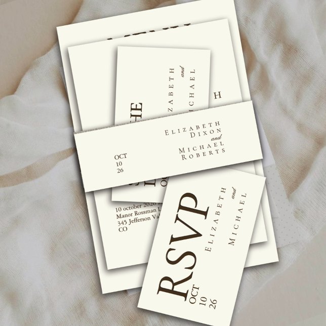 Elfenbein minimalistischer Boho-Script-Hochzeit Einladungsbanderole (Von Creator hochgeladen)