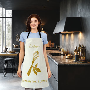 Elfenbein mit dunklem Gold-Schneebesen und Kräuter Schürze