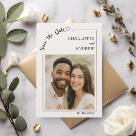 Elfenbein moderne Foto-Hochzeit Luxus Save the Dat Date