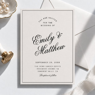 Elfenbein moderne Schrift Hochzeitseinladung Einladung