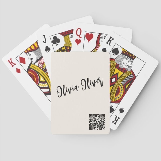 Elfenbein modernes Skript Business Branding QR Cod Spielkarten (Rückseite)