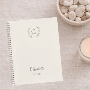 Elfenbein-Monogramm-Personalisiertes-stilles-Luxus Notizbuch