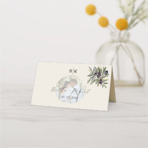 Elfenbein Oliven Foto Hochzeit Platzkarte