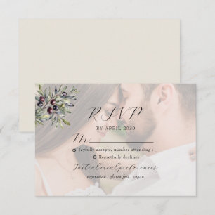 Elfenbein Oliven Monogramm Foto Hochzeit RSVP Karte