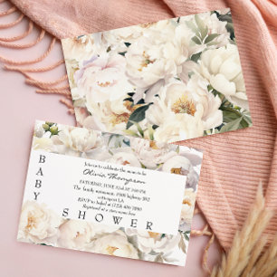 Elfenbein-Pfingstrosen-Blumen neutrale Babyparty Einladung