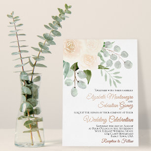 Elfenbein-Pfirsich-Aquarell-Rosen Elegante Hochzei Folieneinladung