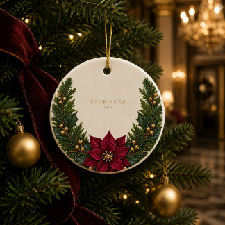 Elfenbein-Poinsettie-Ornament mit Ihrem Logo Keramik Ornament