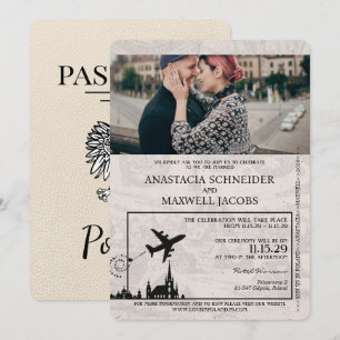 Elfenbein-Polen-Reisepass-Hochzeitseinladung Einladung