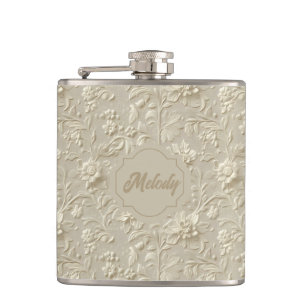 Elfenbein-Prägung Blumen Vinyl-umhüllte Flasche Flachmann