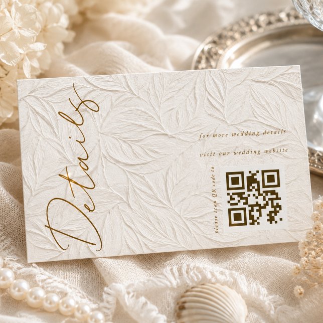 Elfenbein-QR-Code Hochzeitsdetails Begleitkarte (Von Creator hochgeladen)