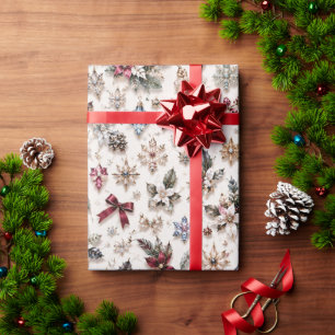 Elfenbein-Rosa-Burgunder-Winterfloristik Geschenkpapier