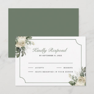 Elfenbein-Rosa-Salbei-Grüner-Blumenhochzeit RSVP Karte