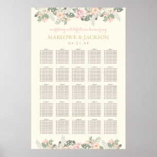 Elfenbein-Rosa und Gold Blumen Boho Hochzeit Sitzo Poster