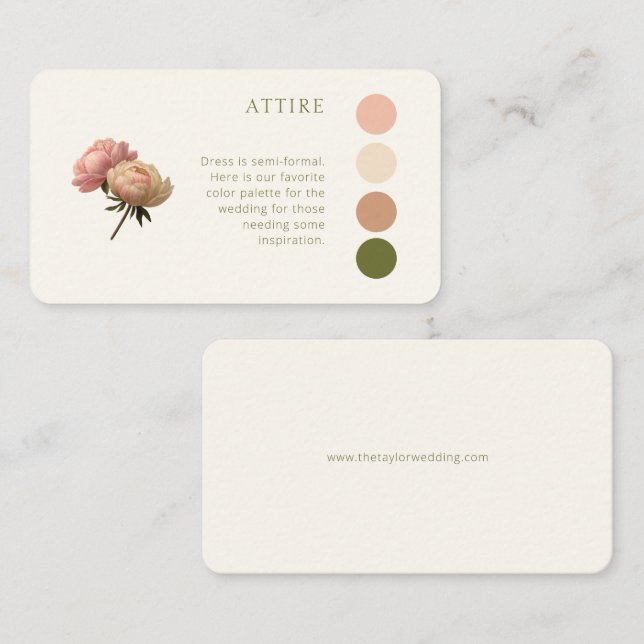 Elfenbein | Rose Hochzeitskleid Code Begleitkarte (Vorne/Hinten)
