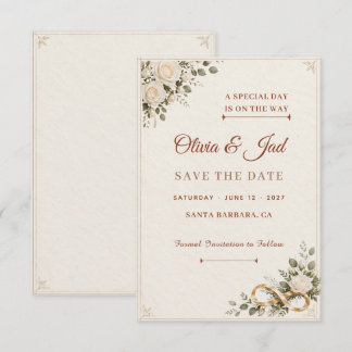 Elfenbein-Roségold-Blumen Save the Date