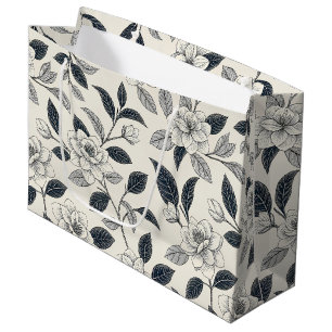 Elfenbein-Rosen-Midnight-Navy-Marmor-Botanik Große Geschenktüte