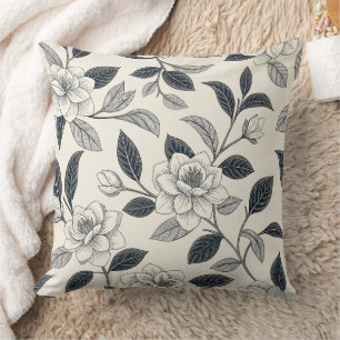 Elfenbein-Rosen-Midnight-Navy-Marmor-Botanik Kissen