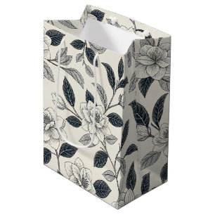 Elfenbein-Rosen-Midnight-Navy-Marmor-Botanik Mittlere Geschenktüte