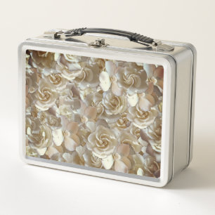 Elfenbein-Rosen-Muster – Elegante Blumenkunst Metall Brotdose