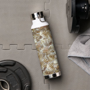 Elfenbein-Rosenmuster – Elegante Blumenkunst Trinkflasche