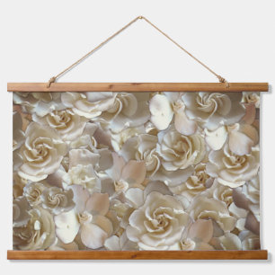 Elfenbein-Rosenmuster – Elegante Blumenkunst Wandteppich Mit Holzrahmen