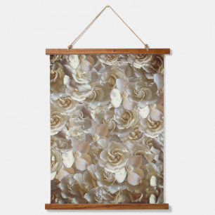 Elfenbein-Rosenmuster – Elegante Blumenkunst Wandteppich Mit Holzrahmen