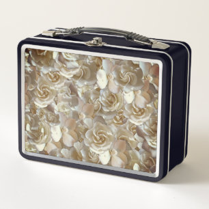 Elfenbein-Rosenmuster – Elegante Florale Kunst Metall Brotdose