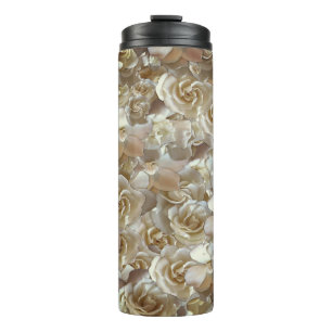 Elfenbein-Rosenmuster – Elegante Florale Kunst Thermosbecher