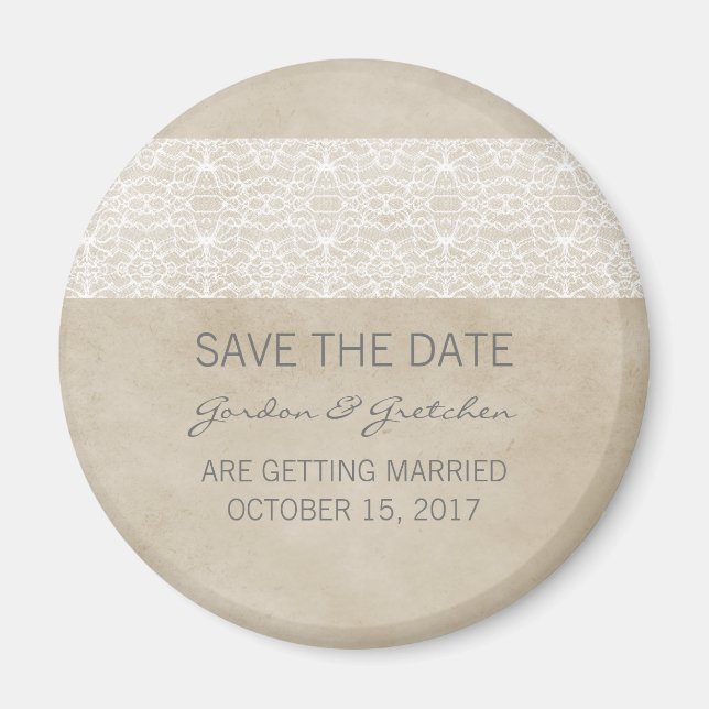 Elfenbein Rustikale Spitze Save the Date Magnet (Vorne)
