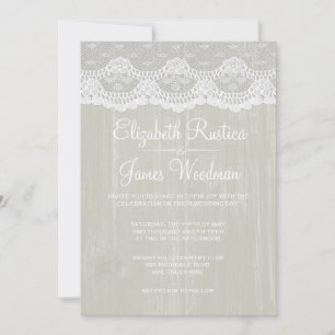 Elfenbein-rustikale Spitze u. Scheunen-hölzerne Einladung