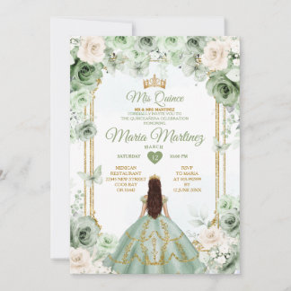 Elfenbein & Sage Green Floral Mis Quince Geburtsta Einladung